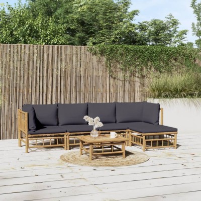 vidaXL Set mobilier de grădină cu perne gri &amp;icirc;nchis, 6 piese, bambus 3155232 foto