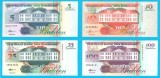 Surinam SET 4x (pick 136+137+138+139) 5+10+25+100 Gulden 1996-1998 UNC; Emisiunea "Clădirea Băncii Centrale"