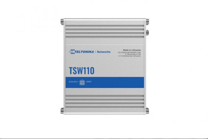 TELTONIKA INDUSTRIAL UNMANAGED L2 5PPORT GIGABIT SWITCH TSW110, Interfata: 5 x ETH ports, 10/100/1000 Mbps, supports auto MDI/MDIX crossover, Standard