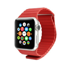 Curea iUni compatibila cu Apple Watch 1/2/3/4/5/6/7, 40mm, Leather Loop, Piele, Red foto