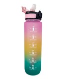 Sticla de apa motivationala, 1L, pai incorporat si deschidere automata, reutilizabila, portabila, Multicolora, TopBazar