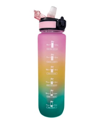 Sticla de apa motivationala, 1L, pai incorporat si deschidere automata, reutilizabila, portabila, Multicolora, TopBazar foto