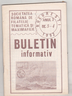 bnk fil Soc. romana de filatelie tematica si maximafilie - buletin info 3-4/1992 foto