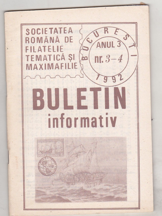 bnk fil Soc. romana de filatelie tematica si maximafilie - buletin info 3-4/1992