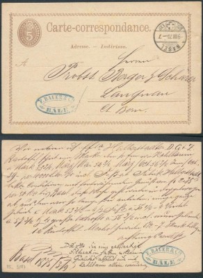 Switzerland 1875 postcard postal stationery Basel Langnau DB.395 foto