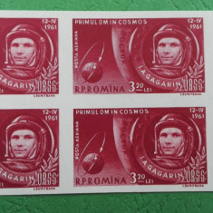 TIMBRE ROMANIA MNH L.P.516a/1961 Primul om in cosmos nedant. Bloc de 4 timbre