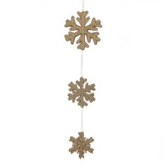 Decorațiune Crăciun, Model Suspendabil, Fulgi Spumă Bej cu Glitter, 55cm, Set 3 Bucăți