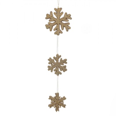 Decorațiune Crăciun, Model Suspendabil, Fulgi Spumă Bej cu Glitter, 55cm, Set 3 Bucăți foto