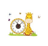 Ceas Decorativ Perete Girafa, Autocolant, 53cm, Portocaliu, Modern, Quartz, Analogic, Asimetric, Plastic, Baterie AA