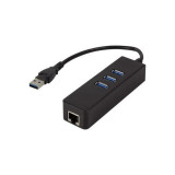 Adaptor USB 3.0 la RJ45 GIGABIT, HUB USB 3.0 cu 3 porturi, LOGILINK UA0173A