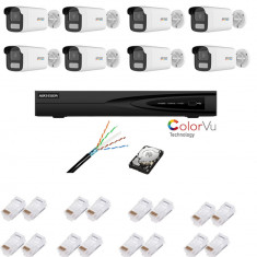 Kit supraveghere IP cu 8 camere ColorVu, 4MP, lentila 4mm, lumina alba 50m, NVR cu 8 canale IP 4K, accesorii, HIKVISION SafetyGuard Surveillance foto