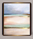 Tablou pictat manual Peisaj pastel Tablou placat cu foita de aur 50x70cm, Abstract, Ulei