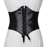 Centura tip corset, stil gotic, elastica, ajustabila, piele ecologica, Marime universala, Negru, Asemanator piele, Oem