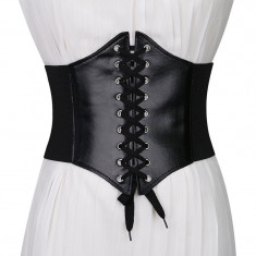 Centura tip corset, stil gotic, elastica, ajustabila, piele ecologica