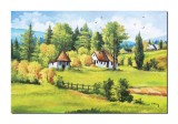 Cumpara ieftin Tablou peisaj din natura cu case taranesti pictat manual, Amintiri din copilarie, 120x80cm ulei pe panza, Constantin Feraru
