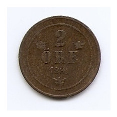 Suedia 2 Ore 1891 - Oscar II (litere mari) Bronz, 21 mm KM-746