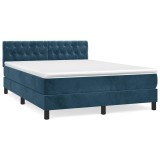 Cumpara ieftin Pat box spring cu saltea, albastru inchis, 140x200 cm, catifea