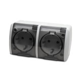 Priză dublă Schuko aplicată 16A IP54 alb PT Eva - ELBI