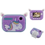 Camera foto-video digitala pentru copii, THD Pixels C3Pro, Wifi, imprimanta termica, rezolutie 12 megapixeli, model unicorn mov