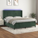 Cumpara ieftin Pat cu arcuri, saltea și LED, verde &icirc;nchis, 160x200 cm, catifea