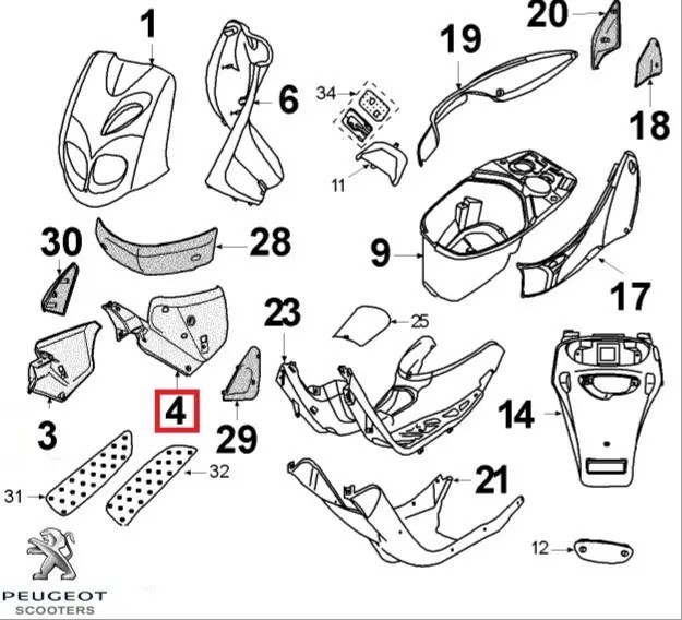 Carena laterala stanga fata originala Peugeot Metal X &ndash; TKR2 &ndash; TKR Furious - TKR WRC - Trekker 2 2T 50cc (gri)