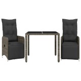 Cumpara ieftin Set bistro de gradina cu perne, 3 piese, gri, poliratan