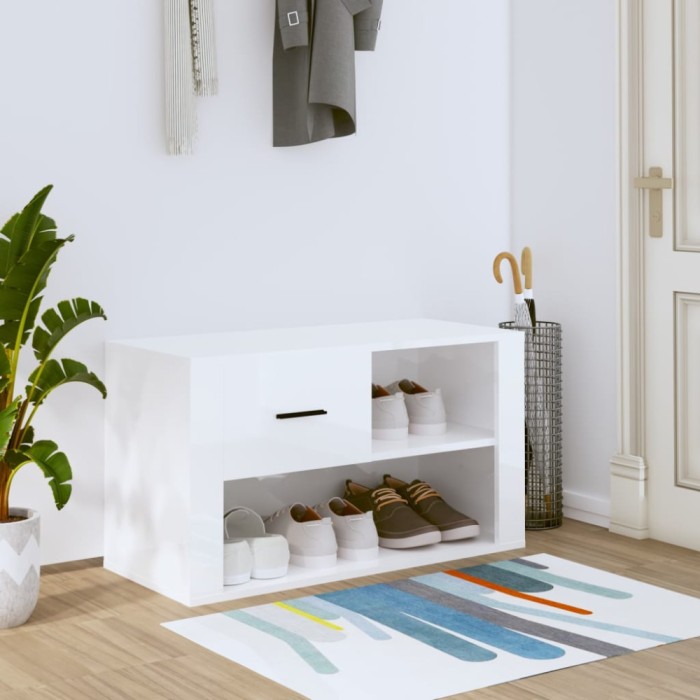 vidaXL Pantofar, alb extralucios, 80x35x45 cm, lemn compozit