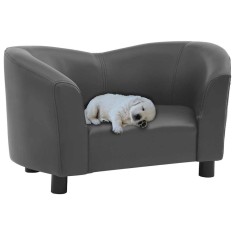Canapea pentru c&acirc;ini, gri, 67 x 41 x 39 cm, piele ecologică
