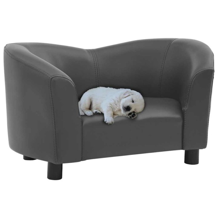 Canapea pentru c&acirc;ini, gri, 67 x 41 x 39 cm, piele ecologică