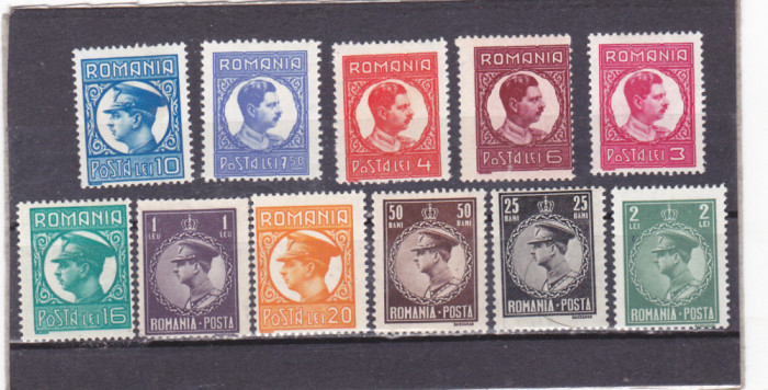ROMANIA 1930 LP 86 CAROL II FILIGRAN PTT (UZUALE) SERIE MNH