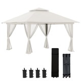 Outsunny Tonela de grădină pop-up pliabilă cu acoperiș dublu protecție UV 50+ cu 4 plase de ț&acirc;nțari cu fermoar 4 x 4 m Alb | Aosom Romania