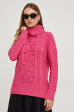 Answear Lab pulover femei, culoarea roz, călduros, cu guler
