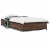 VidaXL Cadru de pat, stejar maro, 90x200 cm, lemn prelucrat și metal