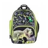 Ghiozdan Bambino TRex pentru scoala, 2 compartimente, 2 buzunare, negru cu verde, 31x20x37 cm, St.Majewski