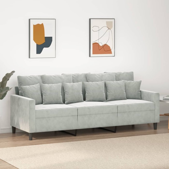 Gossi canapea cu 3 locuri, gri deschis, material 180cm catifea