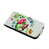 Husa piele Sony Xperia M Slim Flip FLOWER Roz