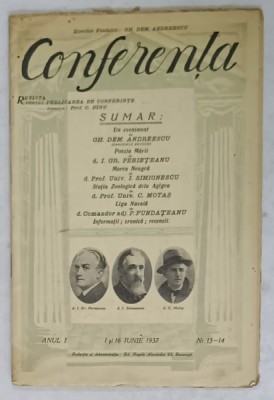 CONFERENTA , REVISTA PENTRU PUBLICAREA DE CONFERINTE , NR. 13 - 14 , 1937 foto