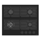 Plita gaz incorporabila Studio Casa Rialto Black, 60 cm, 4 arzatoare gaz, Wok, Aprindere electrica, Gratare fonta, Valve de siguranta, Sticla neagra