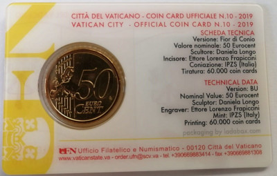 (B.D.G.) 50 CENTI 2019 COIN CARD VATICAN foto