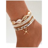 Cumpara ieftin Set 7 Brățări de Gleznă Boho cu Scoici și Stea de Mare - 623343