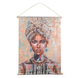 Tablou Textil Etnic Figura Colorată de Femeie cu Suporturi din Lemn, CMCLASS
