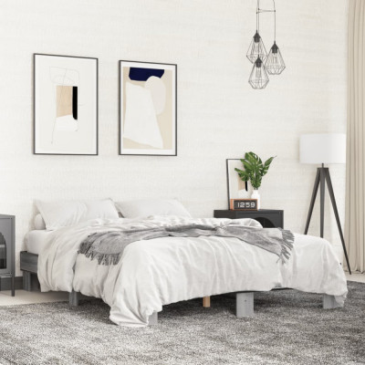 vidaXL Cadru de pat, gri sonoma, 150x200 cm, lemn prelucrat și metal foto