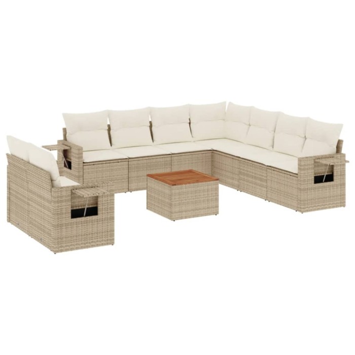 Set canapele de gradina cu perne, 10 piese, bej, poliratan