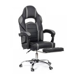 Scaun directorial cu suport picioare OFF 302, gaming, mecanism de balans, piele ecologica, cadru cromat, 110 kg