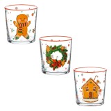 Set Pahare, Model Gingerbread, Sticlă, Transparent, Capacitate 0.38L, Multicolor, 3 Bucăți, Oem