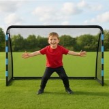 Poartă de Fotbal Metalică Neagră &ndash; Cadru și Plasă, CMCLASS