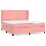 Cumpara ieftin Pat box spring cu saltea, roz, 160x200 cm, catifea