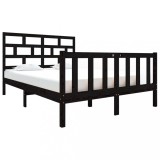 Cumpara ieftin Cadru de pat dublu, negru, 135x190 cm, lemn masiv de pin