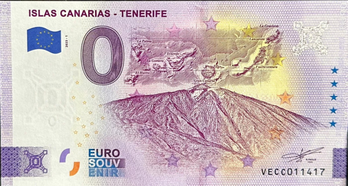 !!! RARR : 0 EURO SOUVENIR - SPANIA , INSULELE CANARE , TENERIFE - 2023.1 - UNC