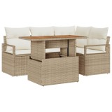 Set de canapele de gradina Gossi cu perne bej ratan poly acacia, canapea de gradina Gossi cu 2 locuri si perne bej ratan poly